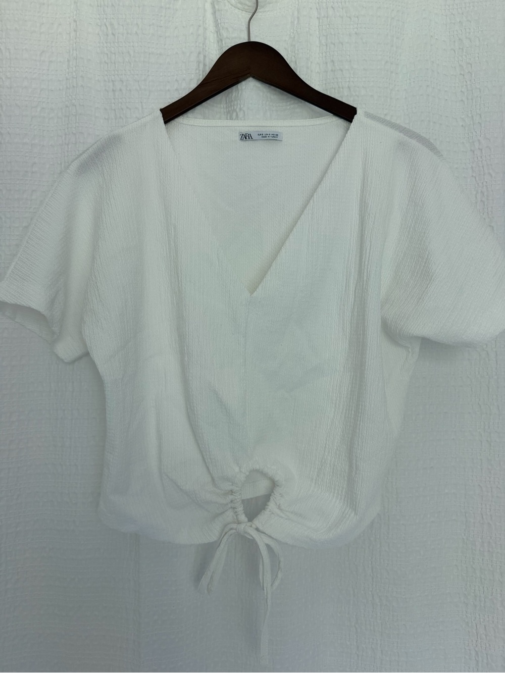 Zara White V-Neck Drawstring Crop Top